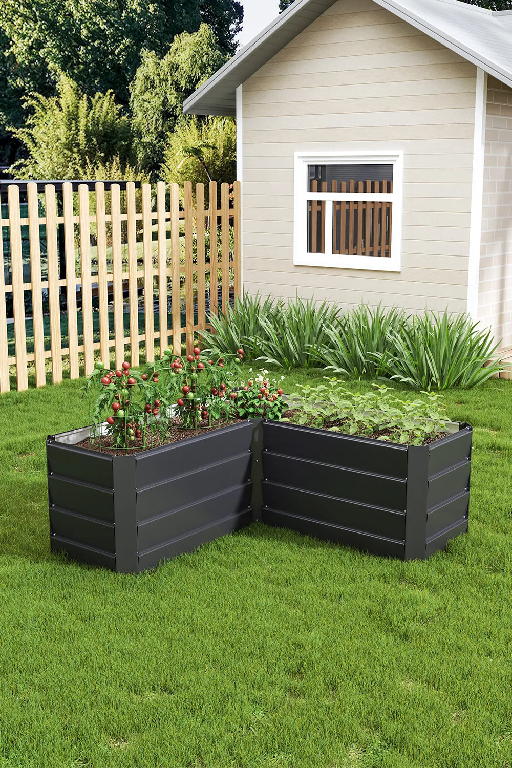 Metall Hochbeet Außen – L-förmiges Gartenbeet aus robustem Metall für Terrasse und Garten